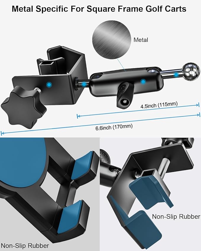woleyi Golf Cart Tablet Holder Mount, 360° Adjustable, Metal Wider Clamp Arm for ZGO/Club Car/Yamaha/Other Golf Carts, for 4.7-13" Device Like iPad Pro, Air, Mini, iPhone, Galaxy Tabs, Z Fold, Fire HD