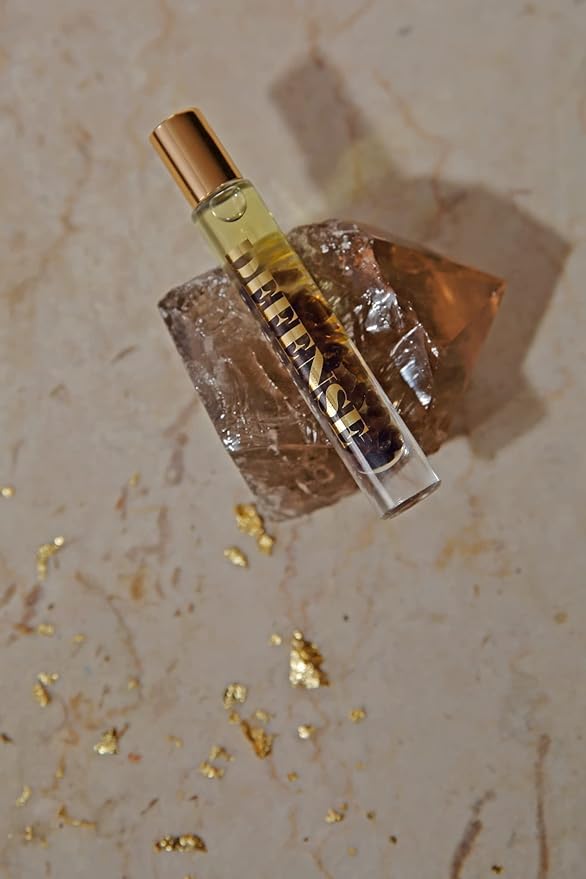 Essential Oil Rollerballs, .34 OZ, Defense - Smoky Quartz Crystal Infused - Scents of Frankincense, Neroli, & Sage - Aromatherapy Roll On Oils, Skin Care, Massage