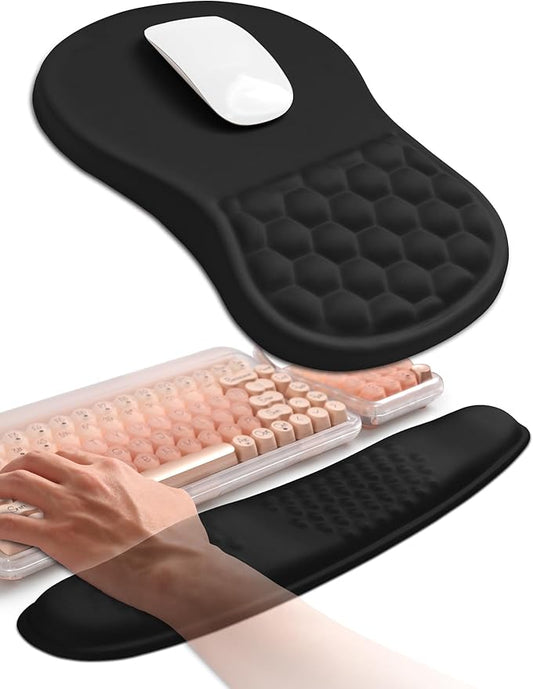 Hokafenle 2in1 Combination, Wave Keyboard Wrist Rest and Ergonomic Curvature Mouse Pad Wrist Support for Relieve Wrist Pain, Filled with Soft Cushion Memory Foam, Black