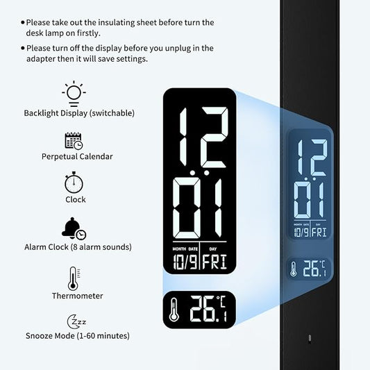 LED Desk Lamp with Wireless Charger, USB Charging Port, Dual Swing Arm Desk Light with 5 Brightness, 3 Colors, Table Lamp with Clock, Alarm, Date, Temperature, Desk Lamp for Home Office Study (Black)