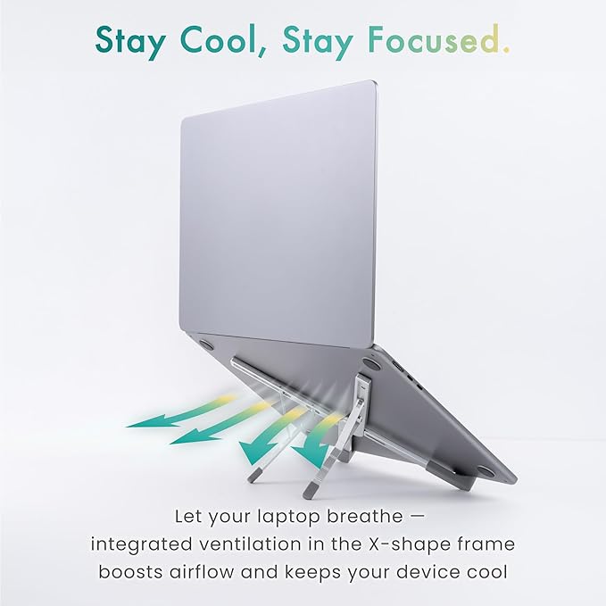 BELLEMOND | Adjustable Laptop Stand – Lightweight Aluminum Riser with 5 Height Levels | Foldable, Ventilated X-Frame Design | Designed in Japan | Fits Laptops & Tablets up to 17.3” | Midnight Black