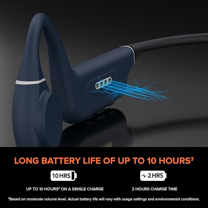 Creative Outlier Free Pro+ Wireless Waterproof Bone Conduction Headphones with Adjustable Transducers, Built-in 8 GB MP3, Multipoint connectivity, Up to 10 Hours of Battery Life, Mic (Blue & Orange)