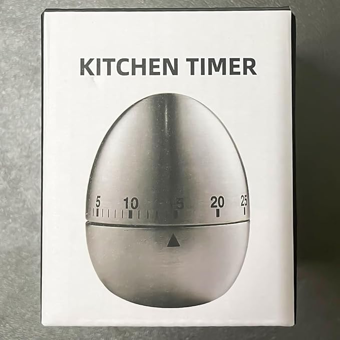 Egg Kitchen Timer Manual, Stainless Steel Mechanical Rotating Alarm 60 Minutes Count Down Cute Egg-Shaped Timer for Kitchen Cooking Learning Kids Sports