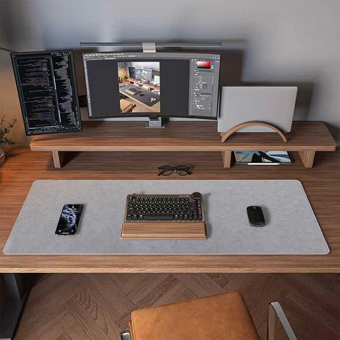 DawnTrees Felt Desk Pad,Keyboard Mat (35.8x11.8Inches),Large Felt Mouse Pad,Computer Desk Mat XL,Desk Protector for Office (Light Gray)