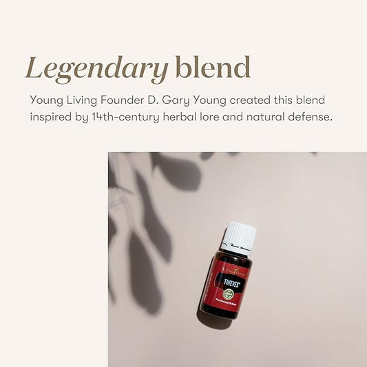 Young Living Thieves Essential Oil Blend | 5 ml | Lemon, Clove, Eucalyptus, Cinnamon Bark, Rosemary | Versatile for Diffusers, Topical Application, Freshening Spaces, Daily Wellness, and Home Care
