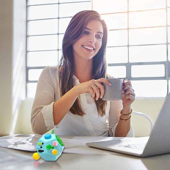 PAPOLGO Fidget Toys,ADHD Fidget Toys,Autism Fidget Toy,12 Side Cube Toys Stress Relief,Anti Anxiety,Focus,Boredom for Kids and Adults (Blue / B3)