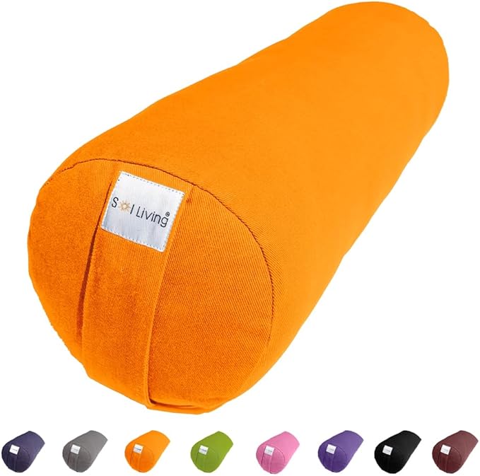 Sol Living Yoga Bolster Pillow for Restorative Meditation - 100% Cotton Cylindrical Cushion with Washable Cover for Balance Support in Asana Poses