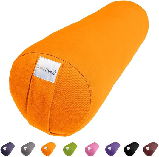 Sol Living Yoga Bolster Pillow for Restorative Meditation - 100% Cotton Cylindrical Cushion with Washable Cover for Balance Support in Asana Poses