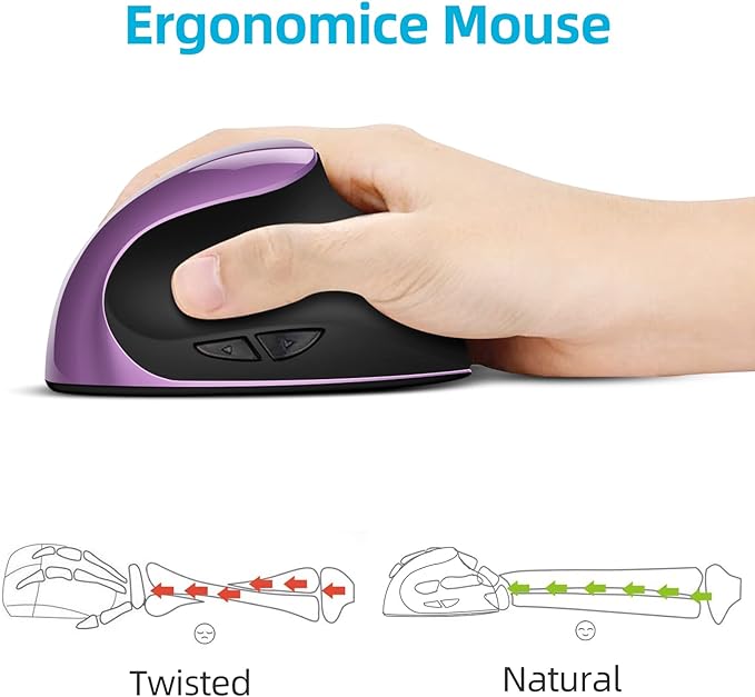Ergonomic Mouse Wireless, Vertical Mouse Right Handed Small Mouse with 6 Buttons 1000/1200/1600 for Laptop,Desktop,PC, MacBook（Purple AA）