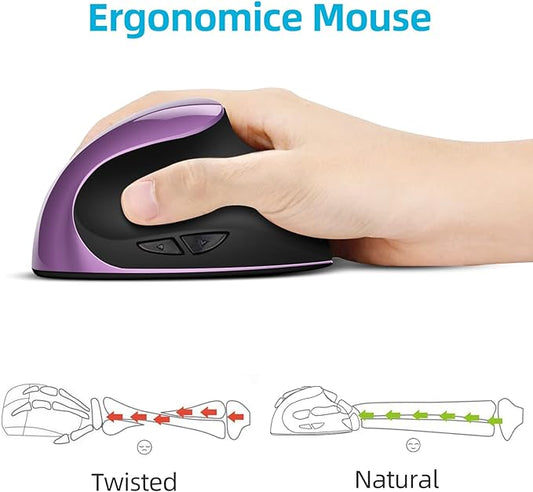 Ergonomic Mouse Wireless, Vertical Mouse Right Handed Small Mouse with 6 Buttons 1000/1200/1600 for Laptop,Desktop,PC, MacBook（Purple AA）