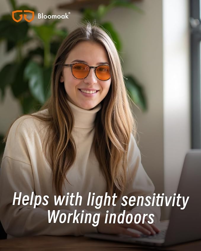 Bloomoak 99% Orange Blue Light Blocking Glasses,Retro Trendy Round Style,Relieve Eye Fatigue,Improve Sleep For Screens/Games