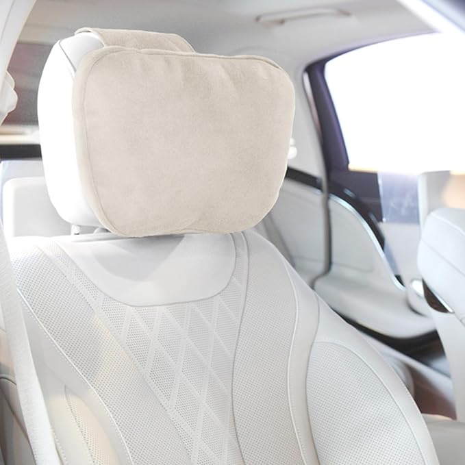 2PCS Car Pillow for Car Neck Pillow for Driving Seat Lumbar Support Soft Cushion with Extra Filling Accessories Back Support for Travel Nap and Trips Sleeping(Beige, Head)