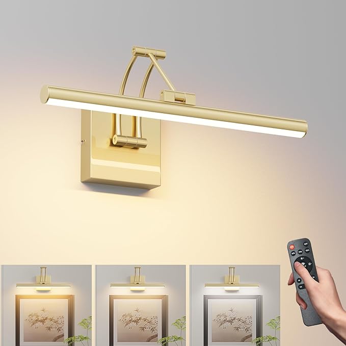 Tipace Hardwired Gold Picture Lights for Paintings - 15.7 inch 3CCT Dimmable Modern Gallery Light with Remote Control Led Wall Art Lighting Display Artwork