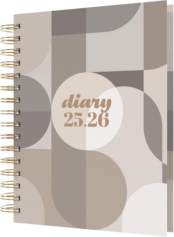 Collins 'Scandi' 14 Month Planner, July 2025-August 2026 Day-to-Page Diary, A5 Hard Cover, Geo Gray