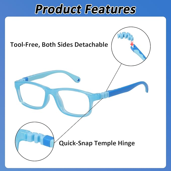 BiBiBear Toddler/Kids/Teens Glasses - Unbreakable TR90 Frame, 180° Flexible, Lightweight & Safe Glasses for Kids Age 2-15