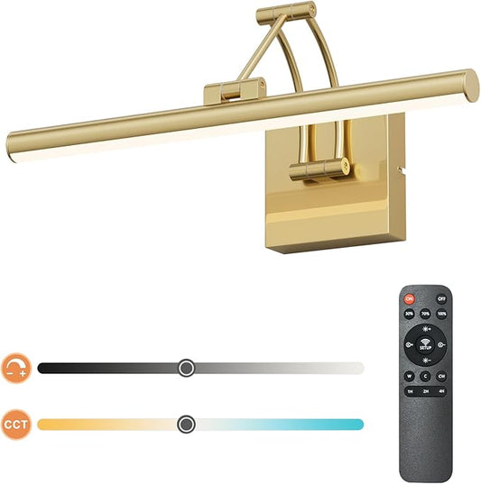 Tipace Hardwired Gold Picture Lights for Paintings - 15.7 inch 3CCT Dimmable Modern Gallery Light with Remote Control Led Wall Art Lighting Display Artwork