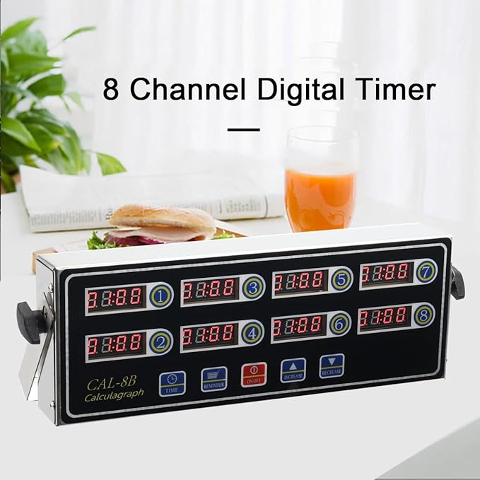 8-Channel Digital Kitchen Timer, Stainless Steel Commercial Restaurant Timer with Adjustable Loud Alarm & Waterproof Keypad for Home Restaurant Kitchen