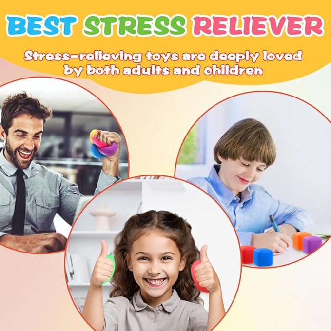 DIYDEC 24 Pcs Stress Cube Toys 8 Colors Slow Rising Stress Balls for Kids Classroom Prizes Goodie Bags Squeeze Stretch Fidget Balls for Party Favors Adults Stress Relief