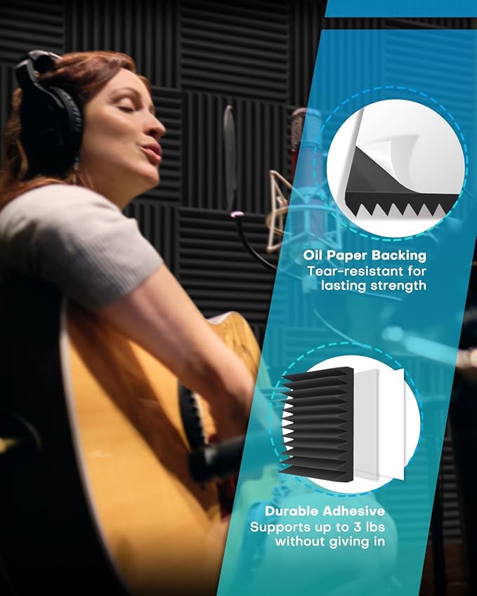 24 Pack Sound Proof Foam Panels with Self Adhesive, 12x12x1 Fire Resistant Acoustic Foam Panels, High Density Acoustic Panels Sound Absorbing, Studio Noise Cancelling Black Grey