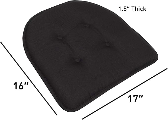 Chair Cushion Memory Foam Pads Tufted Slip Non Skid Rubber Back U-Shaped 17" x 16" Seat Cover, (Pack of 3)