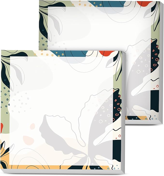 Sticky Notes, 2 Pads, 3x3 inches, Cute Colorful Fun Self-Stick Note Pads, Easy Post, Strong Adhesive Notepad Abstract Plants