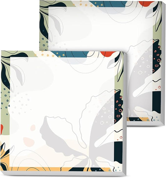 Sticky Notes, 2 Pads, 3x3 inches, Cute Colorful Fun Self-Stick Note Pads, Easy Post, Strong Adhesive Notepad Abstract Plants