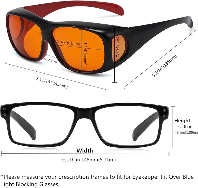 Eyekepper 100% Blue Light Reduction,Huge Fitover Anti-Blue Blocking Computer Eyeglasses with Extra Amber Lenses, Black Red