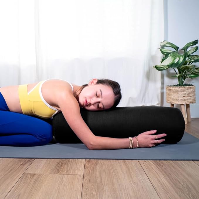 Sol Living Yoga Bolster Pillow for Restorative Meditation - 100% Cotton Cylindrical Cushion with Washable Cover for Balance Support in Asana Poses