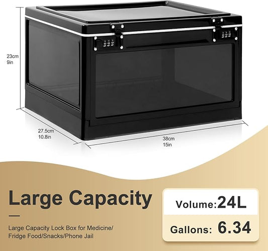 Lalifebuss Large Lock Box for Personal Items, 24 Litre Combination Lockable Storage Box for Office Locker/School/Medicine/Snacks/Phone Jail/Electronic/Home (Black&White)