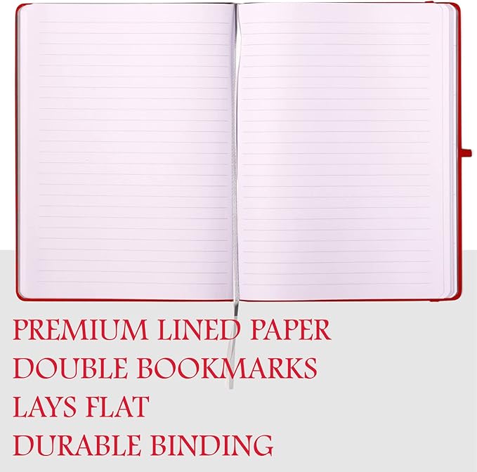 Eccolo Hardbound Writing Journal, Cool Jazz, 192 Pages of White Lined Paper with Elastic Band Closure, Lay Flat Design, Interior Gusset Pocket and Double Bookmarks (Red, 7.25-x-9.6 Inches)