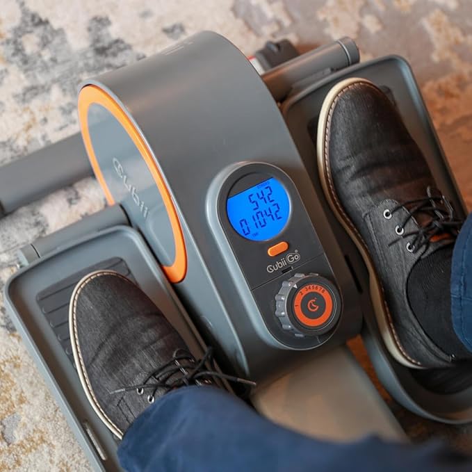 Cubii GO - Under Desk Elliptical Bike Pedal Exerciser, with LCD Fitness Tracker Screen, Adjustable Resistance, Work from Home Fitness, Built-in Wheels and Portable Expanding Handle