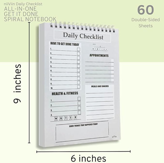 Daily To Do List Notebook - ADHD Planner For Adults, 60 Double-Sided Premium Sheets, Things To Do Notepad, Clear Cover, 6” x 9” Spiral Daily Checklist