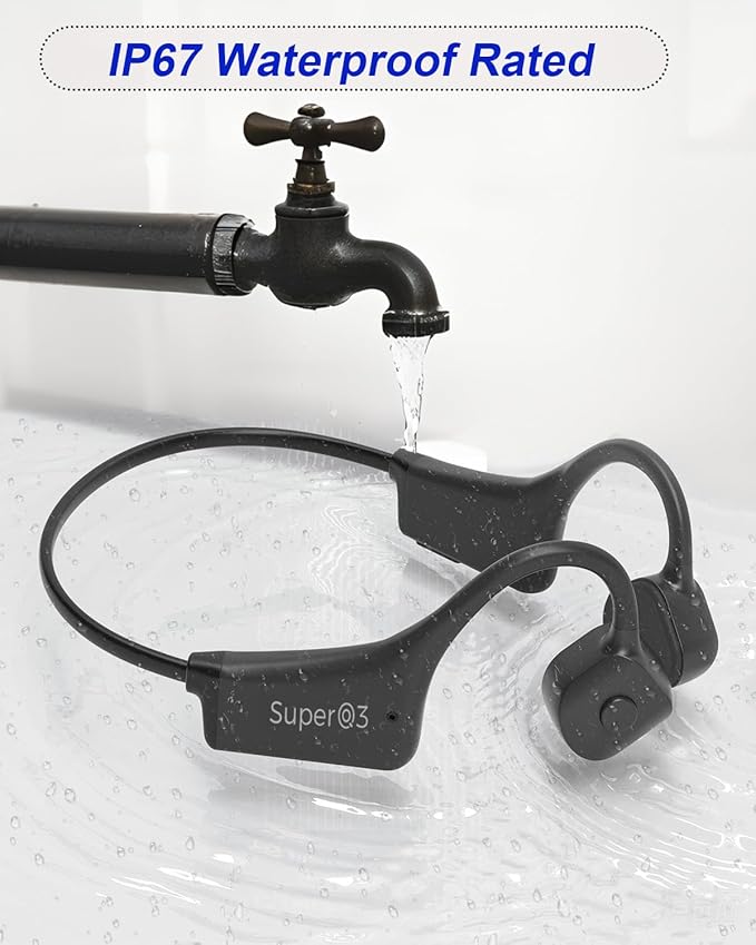 Bone Conduction Headphones IP67 Waterproof Wireless Bluetooth 5.2 Headset w/Dual CVC8.0 Noise-Canceling Mics Soft Silicone Sport Earphones for Running/Gym/Calls