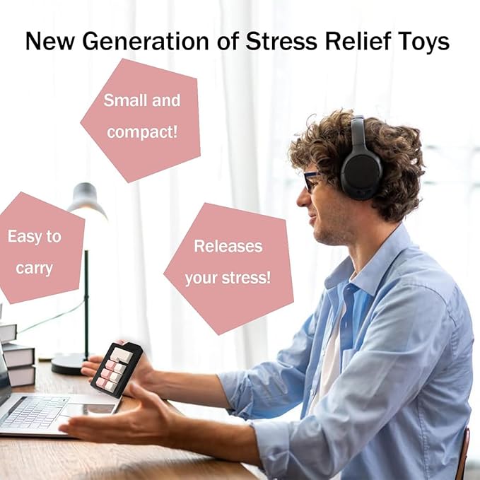 Keyboard Fidget Clicker Toy for Adults, Fidget Keyboards Sensory Fun Toys for Anxiety Decompression, Gift Christmas Ideal for Lover (Black Pink)