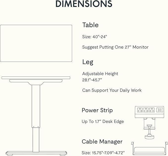 FLEXISPOT EN2 Whole-Piece Standing Desk with Clamp Power Strip, 40 x 24'' Electric Stand Up Height Adjustable Desk with Cable Management (Black Frame + 40" Maple Top, 2 Packages)
