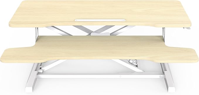 FITUEYES Height Adjustable Standing Desk 36” Wide Sit to Stand Converter Stand Up Desk Tabletop Workstation for Laptops Dual Monitor Riser Oak SD309104WO