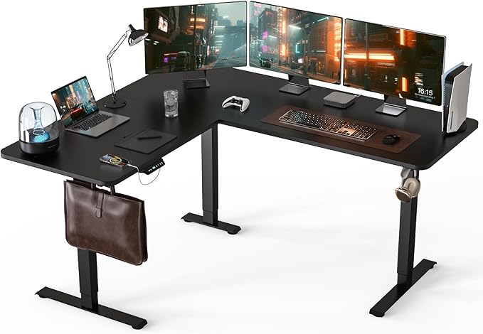 63 x 55 inch L Shaped Standing Desk, Corner Computer Desk, Electric Adjustable Height Stand Up Table, L Sit Stand Desk for Home Office Gaming, Classical Black
