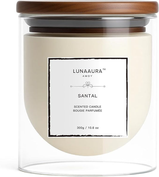 Scented Candle by LUNAAURA | Santal Aromatherapy Candle for Meditation & Yoga | Long-Lasting 65 Hour Burn Time | Natural Soy Blend Wax & 100% Cotton Wick (10.6 oz)