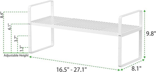 Expandable Cabinet Storage Shelf Stackable Organizer Rack for Kitchen Bathroom Pantry Spice Cupboard Coffee Countertop Home Office Desk Heavy Duty Nonslip White Small 1 Pack