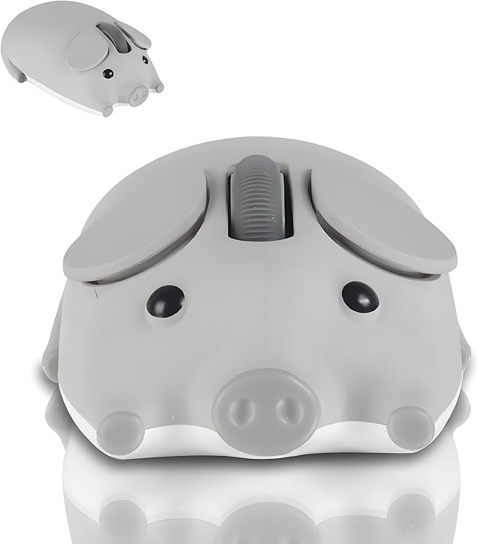 Cute Pig Design Wireless Mouse - Dual Mode Bluetooth & USB, Silent Operation, Ergonomic, Ideal for Laptops & PCs, for Animal Lovers and Family (Gray)
