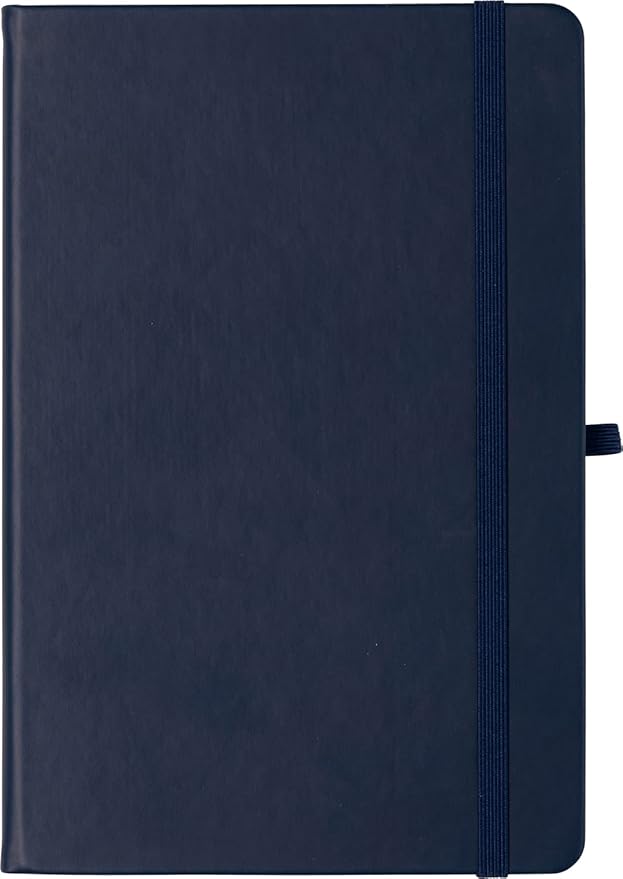 Eccolo Hardbound Writing Journal, Cool Jazz, 192 Pages of White Lined Paper with Elastic Band Closure, Lay Flat Design, Interior Gusset Pocket and Double Bookmarks (Navy Blue, 5.75-x-8.5 Inches)