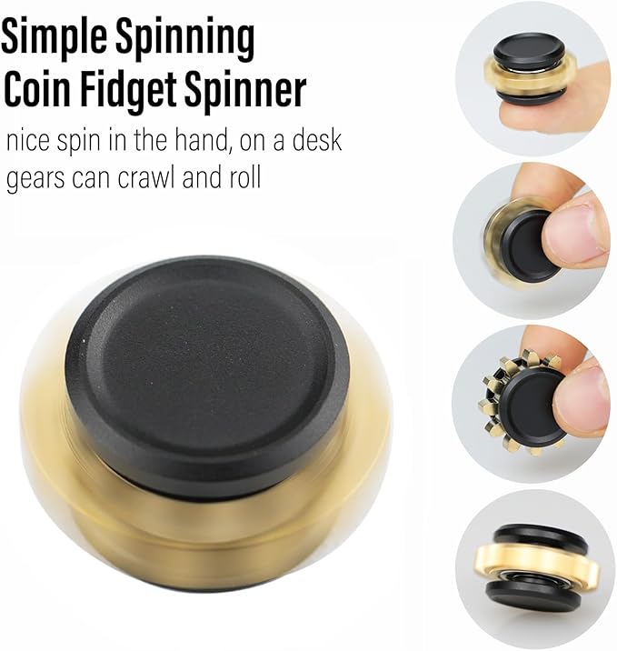 FREELOVE Gear Metal Fidget Spinner Toys for Adults, Small Mini Tiny Pockget Figette, Bike Chain, Copper Brass Hands Gyro, Quiet Silent Cool Cube for Anxiety Men (1 Gear, Black-Brass)