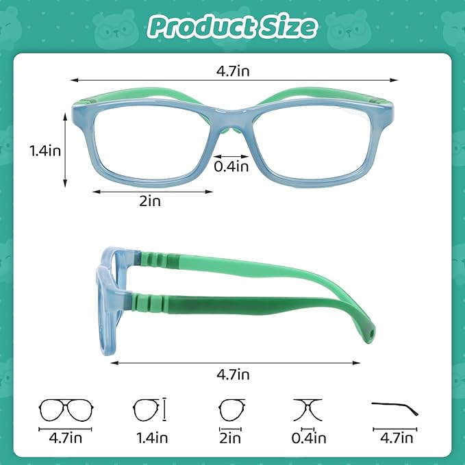 BiBiBear Toddler/Kids/Teens Glasses - Unbreakable TR90 Frame, 180° Flexible, Lightweight & Safe Glasses for Kids Age 2-15