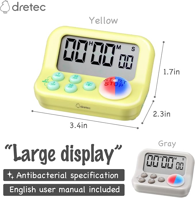 dretec New Special Learning Timer A+, for Studying, Design Like a Game Console, Large Button, Gray, Officially Tested in Japan(2 Starter AAA Battery Included)