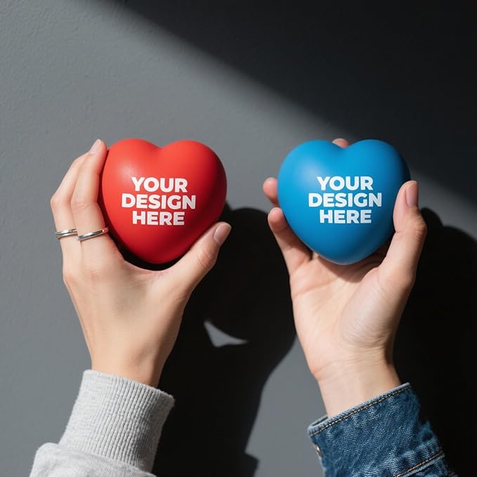 10/50/100 PCS Custom Stress Balls with Logo Text Personalized Stress Balls Bulk for Adults Relief Encouraging for Office,School,Events (Heart Stress Ball)
