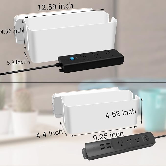 YUANYE Cable Management Box 2 Pack with 122 Cable Clips Set, Large Cord Organizer Box Hide Power Strip for Computer, Router, USB Hub and Under Desk Power Strip, Safe ABS Material Cord Management
