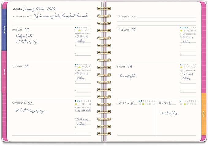 Orange Circle Studio Undated Tri-Tab Academic Planner 2026, Faire Flowers, Daily Notebook Journal, Cute Weekly and Monthly Calendar with Pocket, Stickers, Lined Pages for To Do lists and Planning