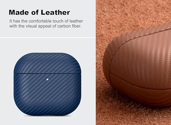 Leather Case - for AirPods 4 with Active Noise Cancellation/AirPods 4 Case Cover - Selected Skin-Friendly Leather, with Carbon Fibre Texture, Handmade Drop Protective Hard Cover - Blue