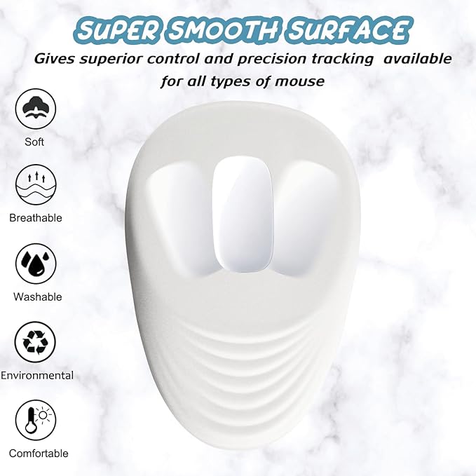 Ergonomic Mouse Pad Wrist Support, White Mouse Pad with Wrist Rest, Entire Memory Foam & Non-Slip PU Base MousePads with Massage Design for Pain Relief, Desk, Office, 12" x 8" x 1.2" Inch