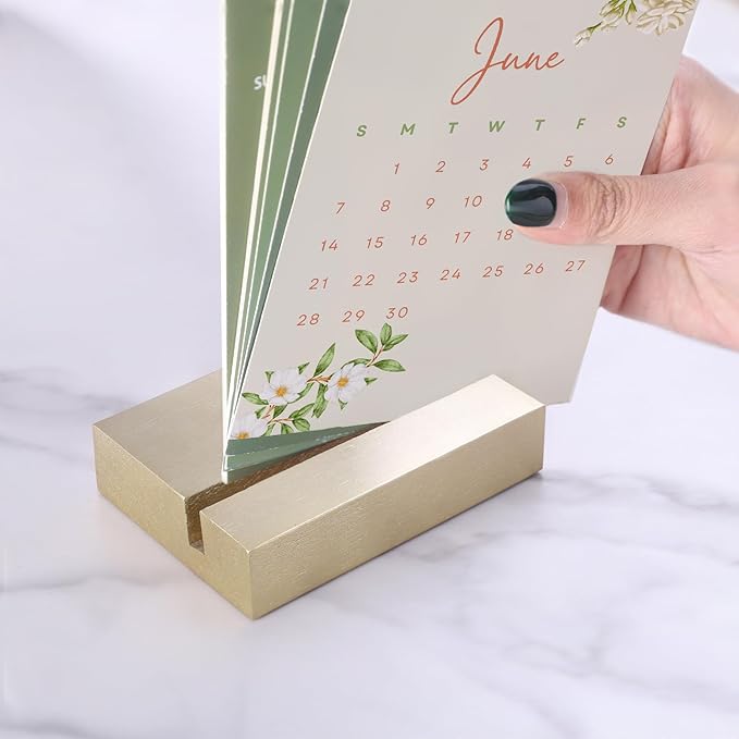 UNIQOOO 3.5" Gold Birch Wood Stand for Monthly Desk Calendar, Wooden Block Base, Cardstock Holder, For Office Home Retail Reception Decor, Photo Display, 10 Pack